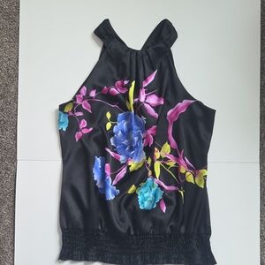 Studio Y Black Floral Halter Y2K Top with Blue and Pink
